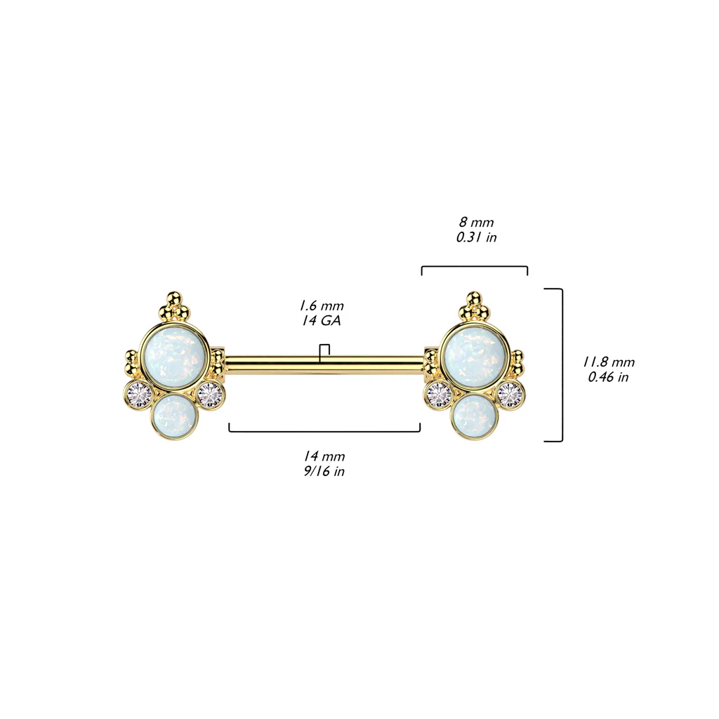 Pair Double Opal and CZ Ends Nipple Barbell - Image 2