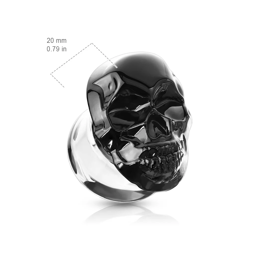 Pair Skull Front Double Flared Pyrex Glass Ear Plugs - Image 3