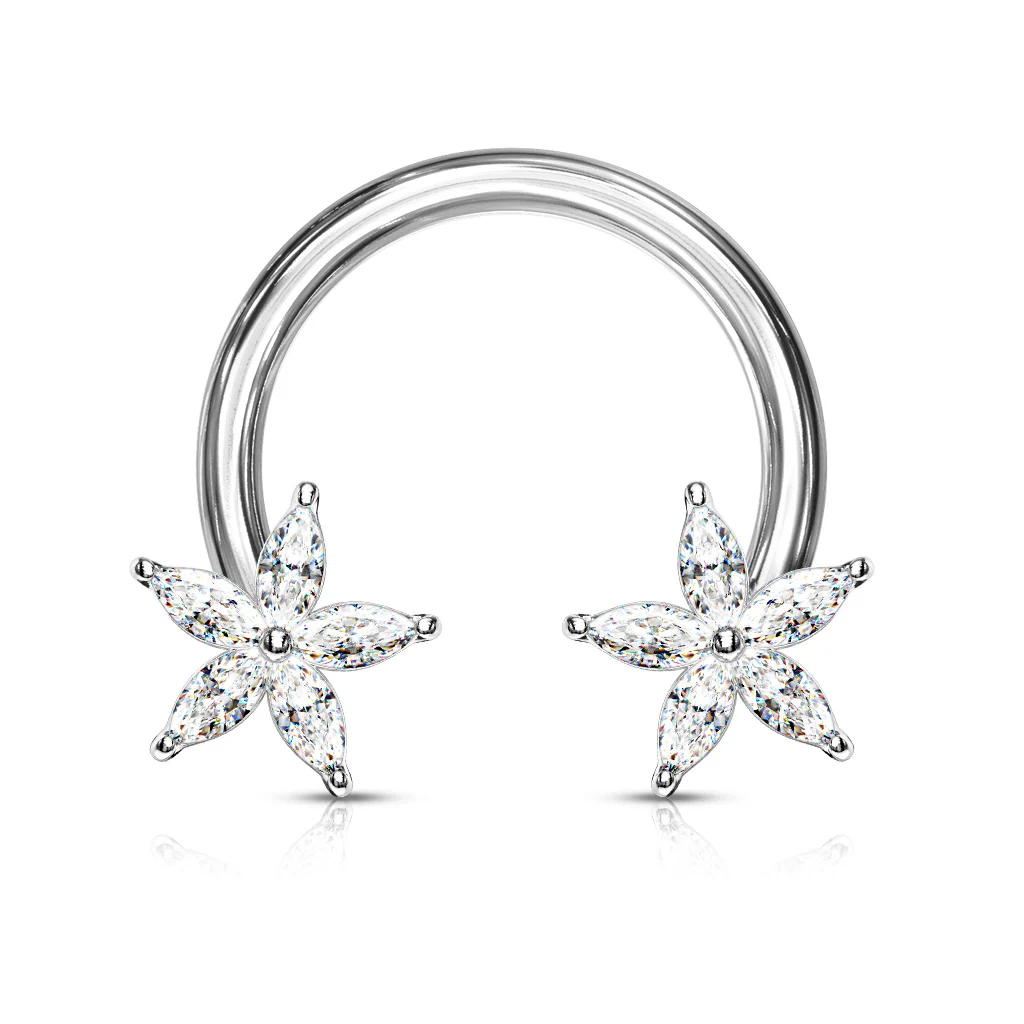 1 Pc CZ Flower Ends Circular Horseshoe For Nipple Ring Septum And More - Image 3