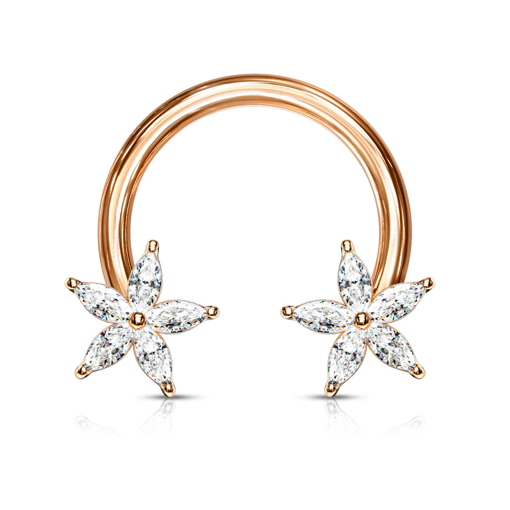 1 Pc CZ Flower Ends Circular Horseshoe For Nipple Ring Septum And More - Image 4