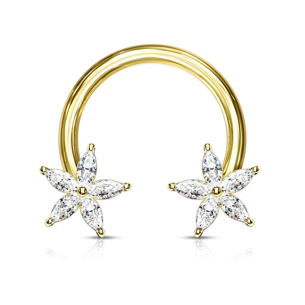 1 Pc CZ Flower Ends Circular Horseshoe For Nipple Ring Septum And More - Image 6