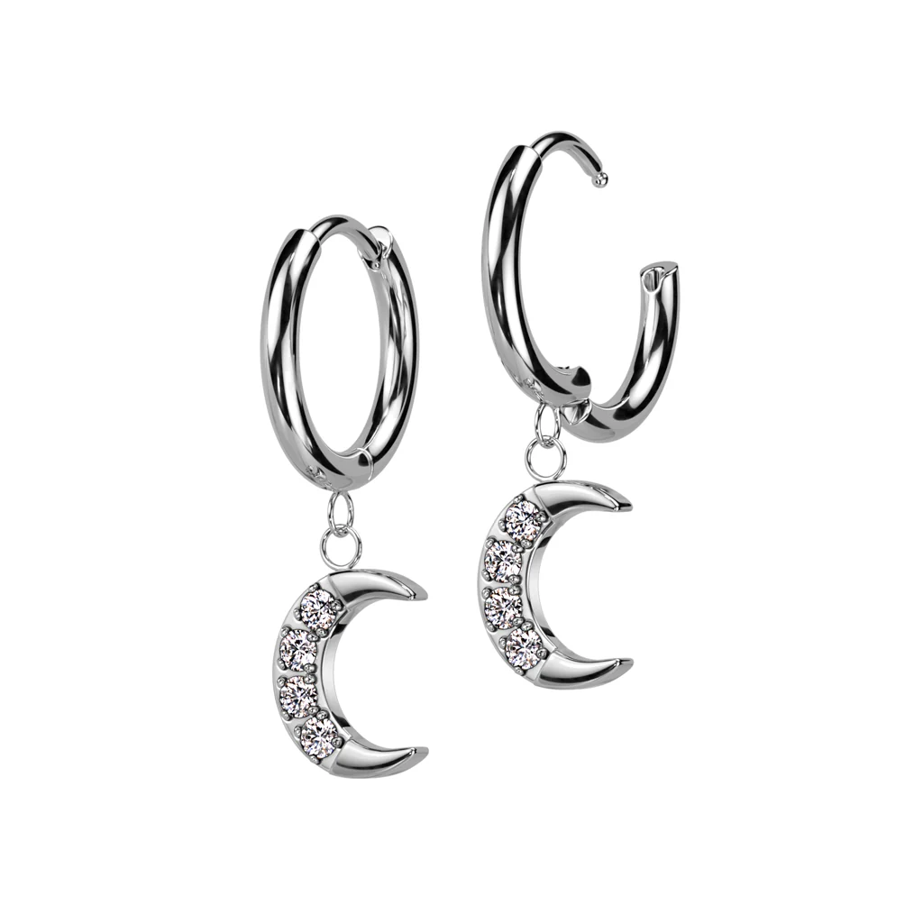 Pair CNC CZ Crescent Moon Dangle Earrings Ear Cartilage Tragus - Image 3