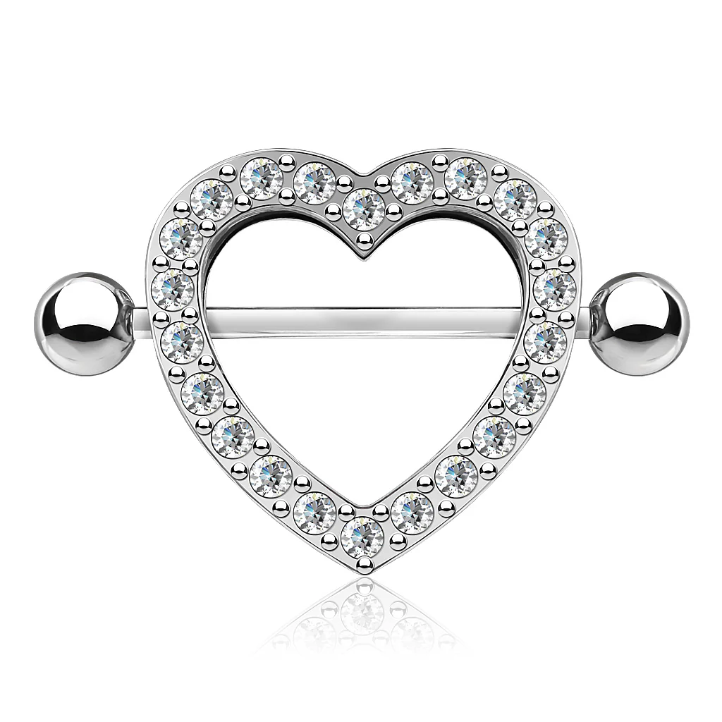 Pair Multi CZ Paved Heart Nipple Shield Nipple Rings - Image 3