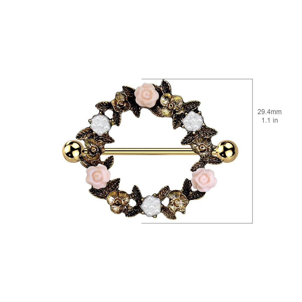 Pair Floral Wreath Nipple Shield Rings - Image 2