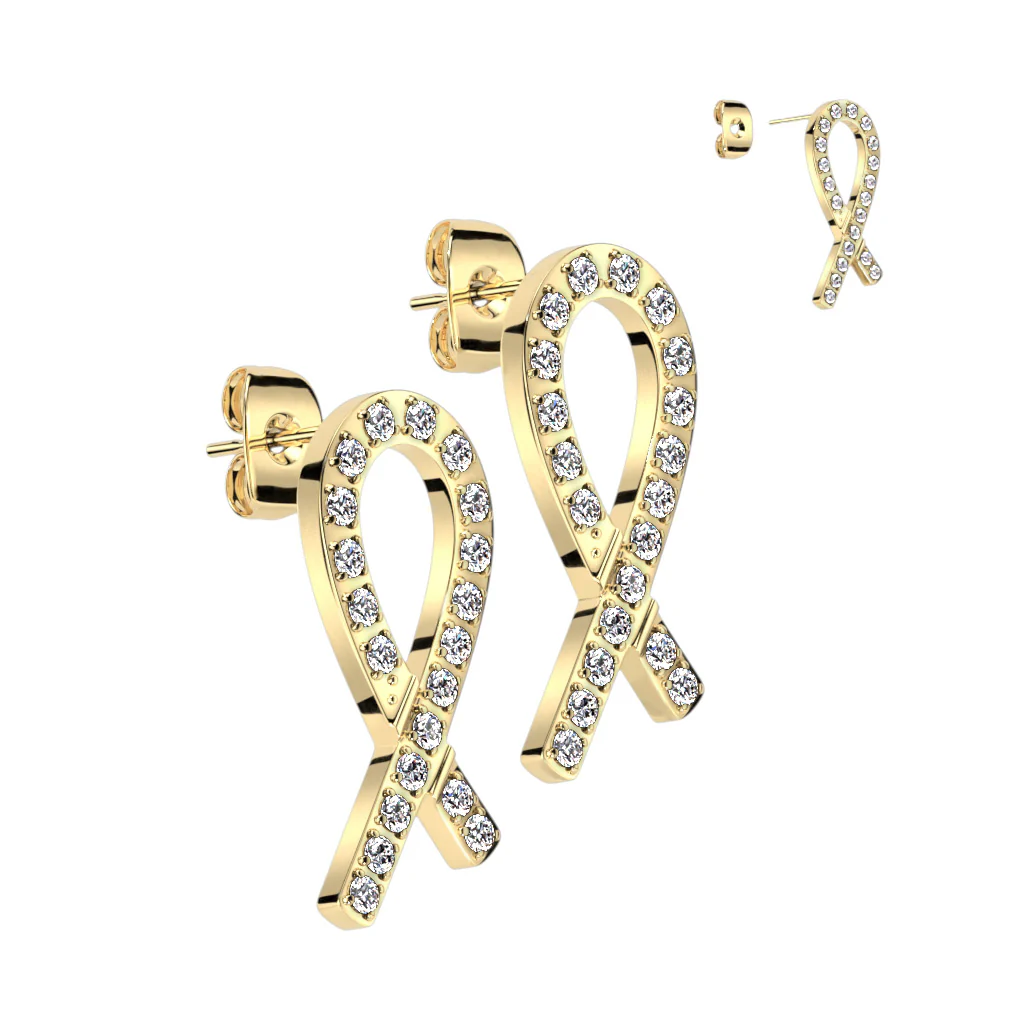 Pair CNC CZ Ribbon Stud Earrings - Image 4
