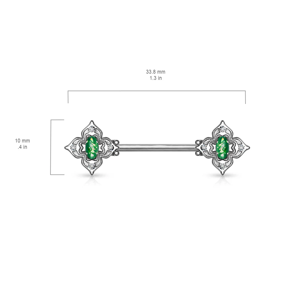 Pair Floral Filigree Crystal & Opal Glitter Nipple Barbell Rings - Image 12