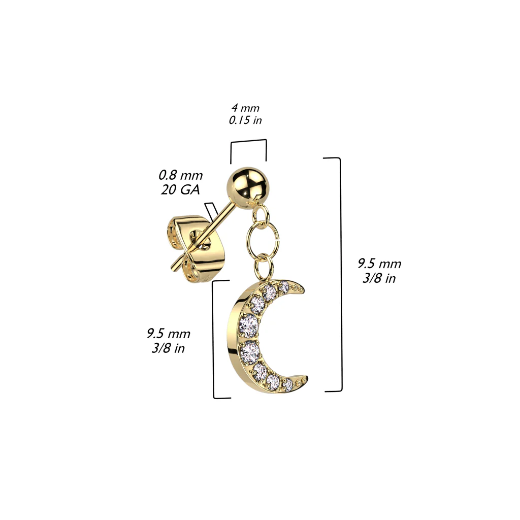 Pair Crescent Moon Dangle Earrings Ear Cartilage Tragus - Image 2