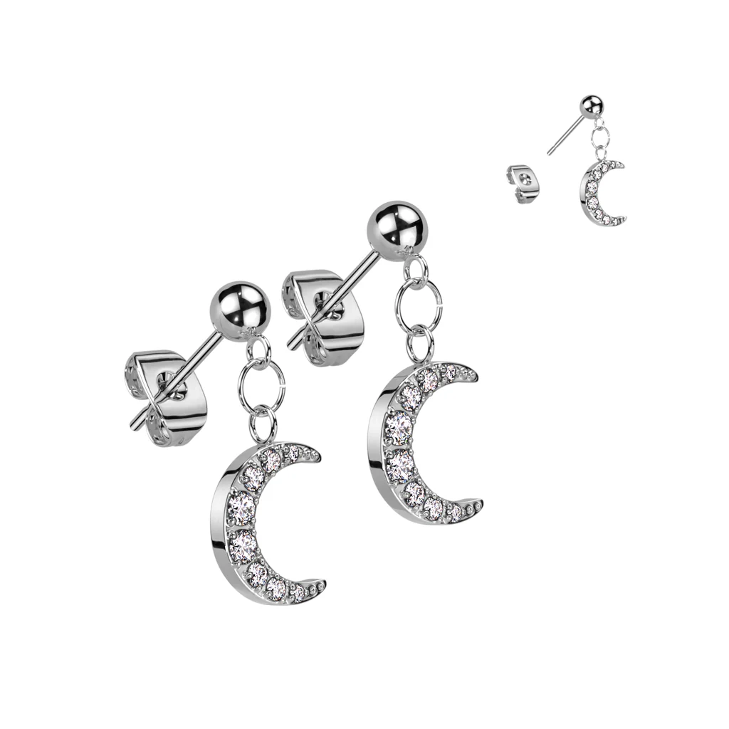 Pair Crescent Moon Dangle Earrings Ear Cartilage Tragus - Image 3
