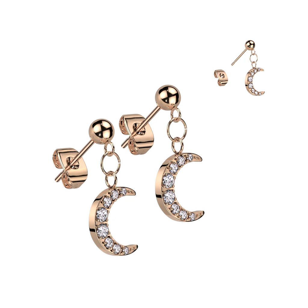 Pair Crescent Moon Dangle Earrings Ear Cartilage Tragus - Image 4