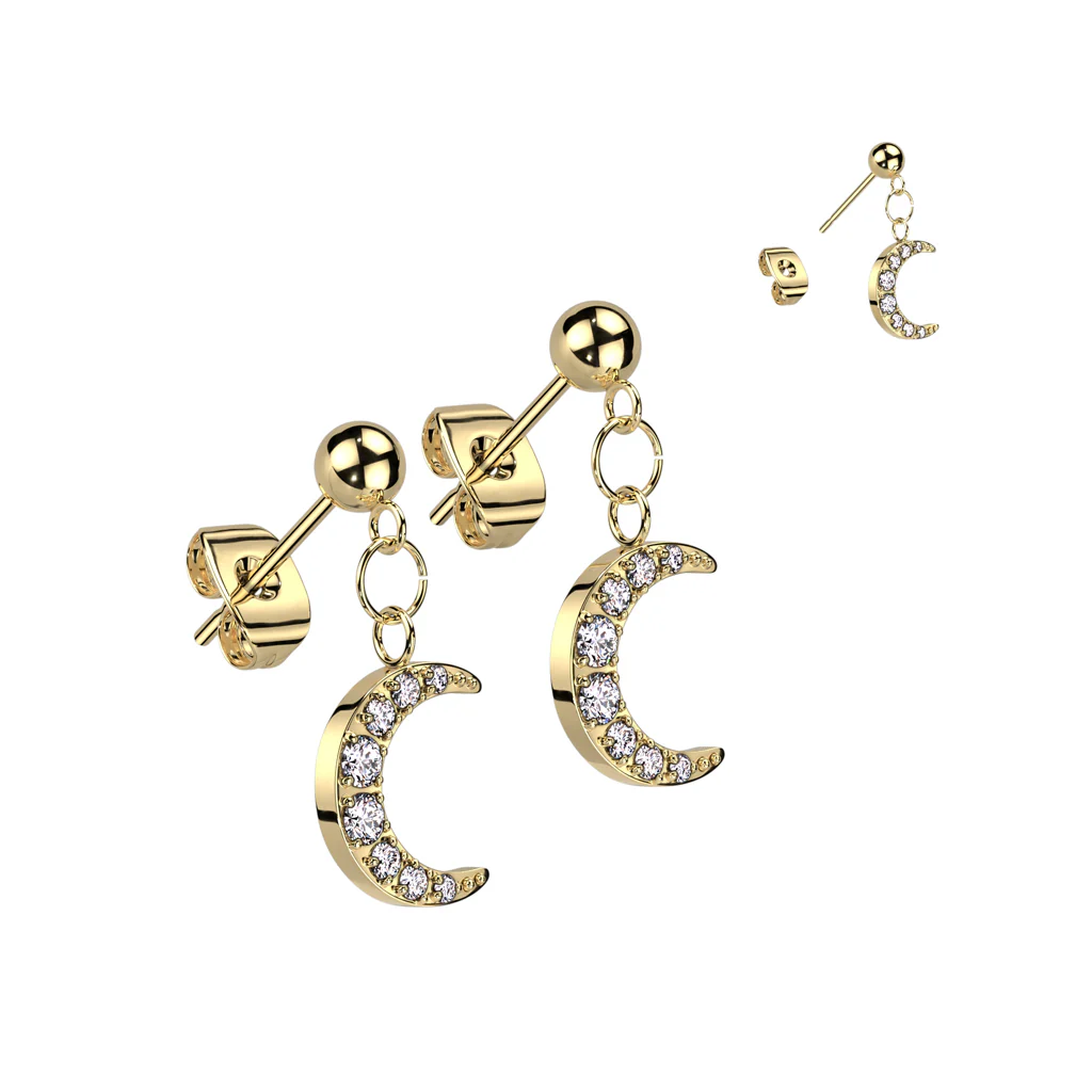 Pair Crescent Moon Dangle Earrings Ear Cartilage Tragus - Image 5