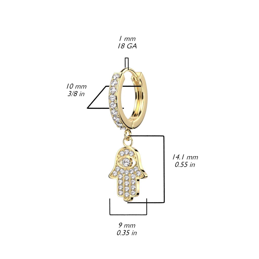 Pair CZ Paved CZ Hamsa Dangle Hoop Earrings - Image 2
