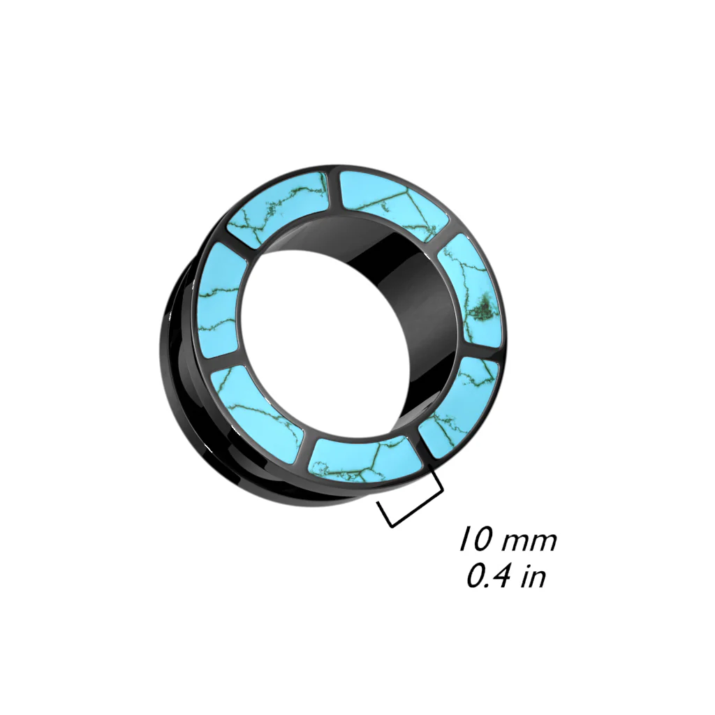 Pair Turquoise Rimmed Black Screw Fit Ear Tunnels Plugs - Image 2