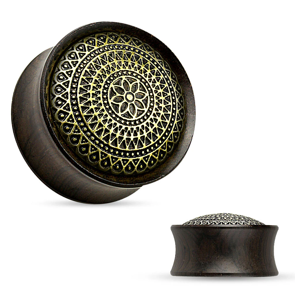 Pair Lattice Pattern Pattern Ebony Wood Double Flare Saddle Ear Plugs