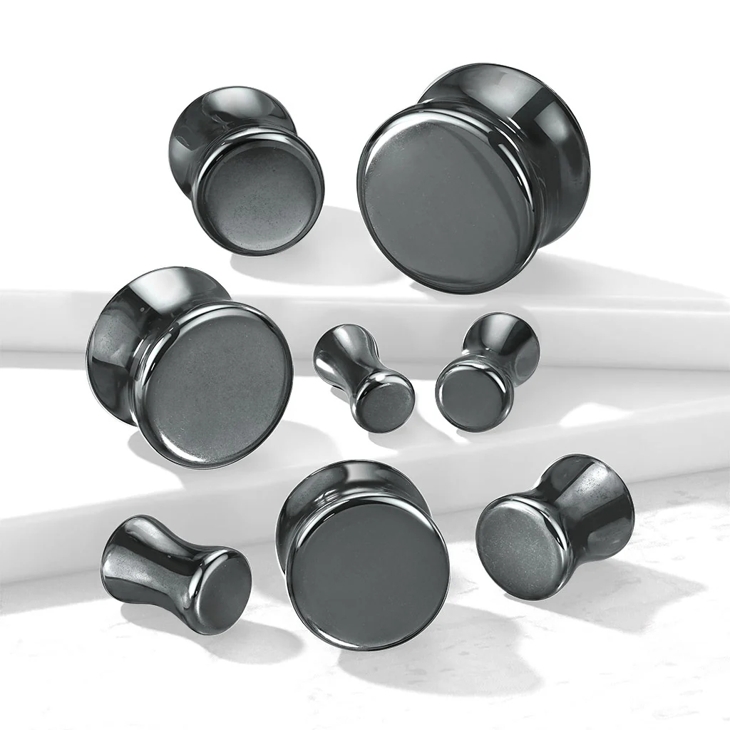 Pair Hematite  Natural Stone Double Flared Plugs