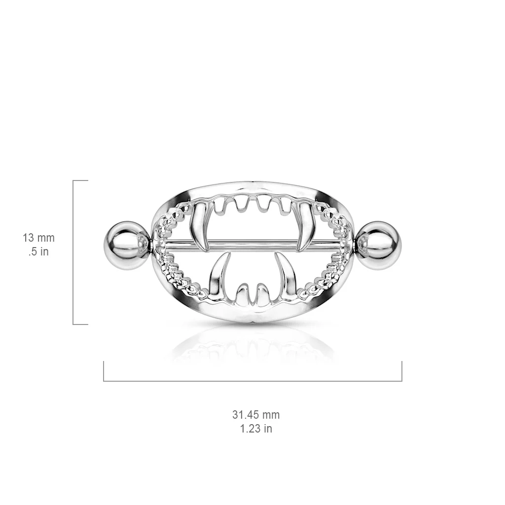 Pair Scary Fangs 316L Surgical Steel Nipple Shield Ring - Image 2