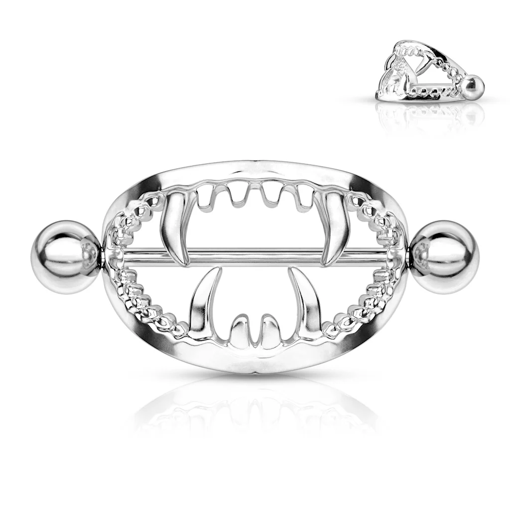 Pair Scary Fangs 316L Surgical Steel Nipple Shield Ring - Image 3