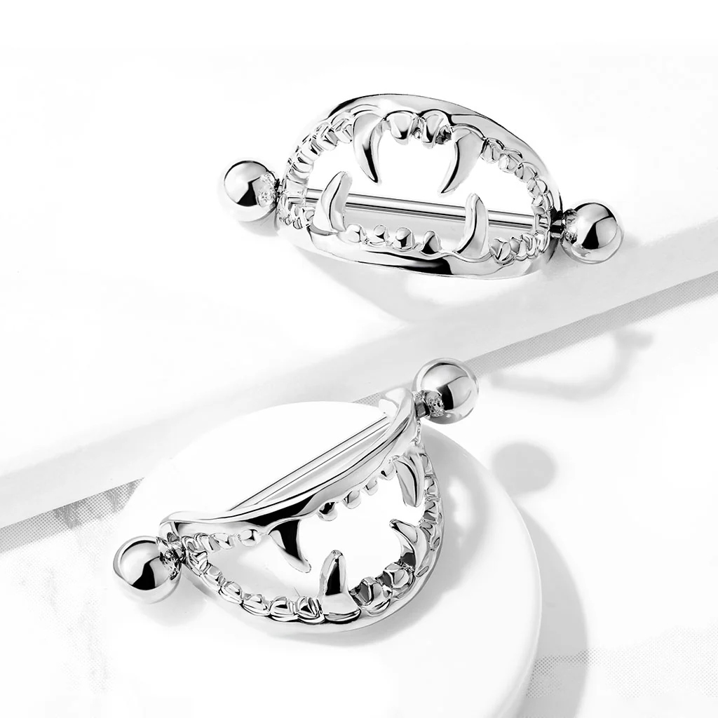 Pair Scary Fangs 316L Surgical Steel Nipple Shield Ring - Image 4