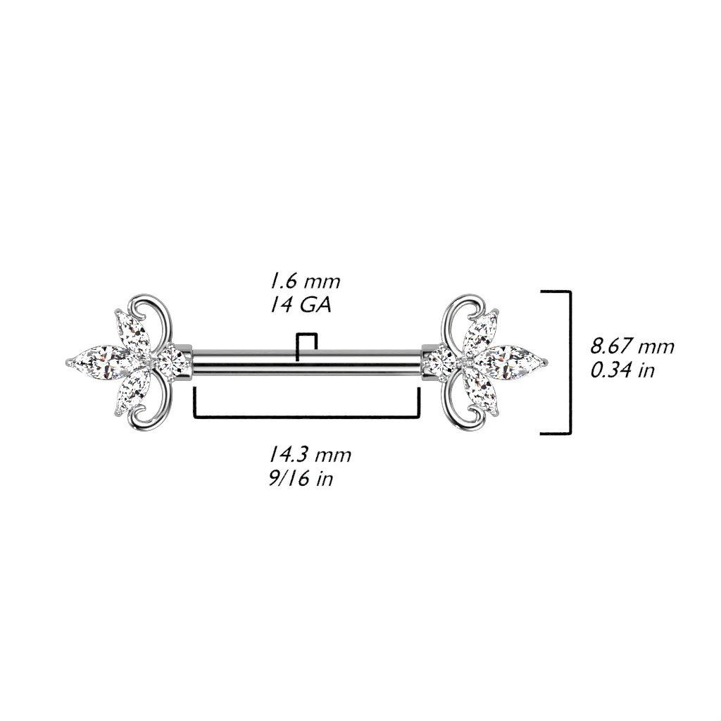 Pair Double Heart Marquise CZ Nipple Barbell - Image 2