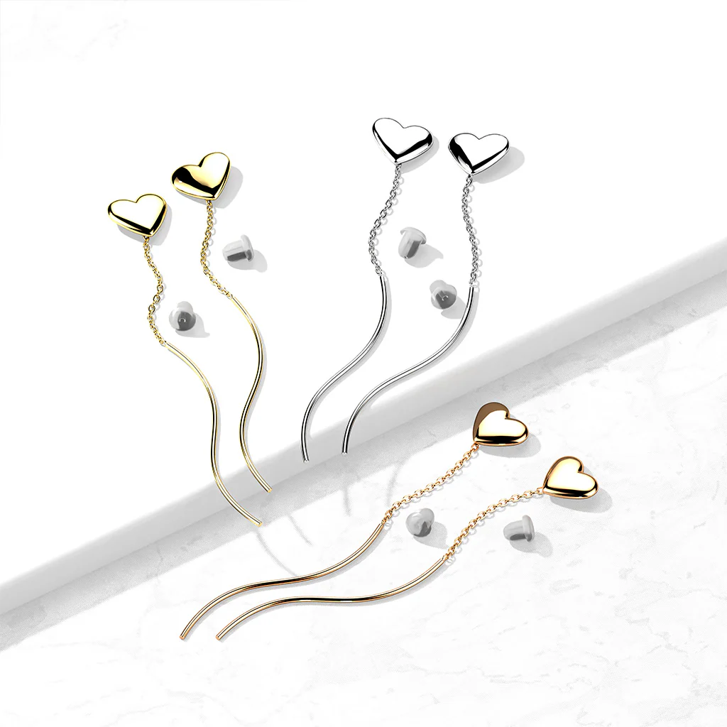 Pair Heart Threader Wave Dangle Earring