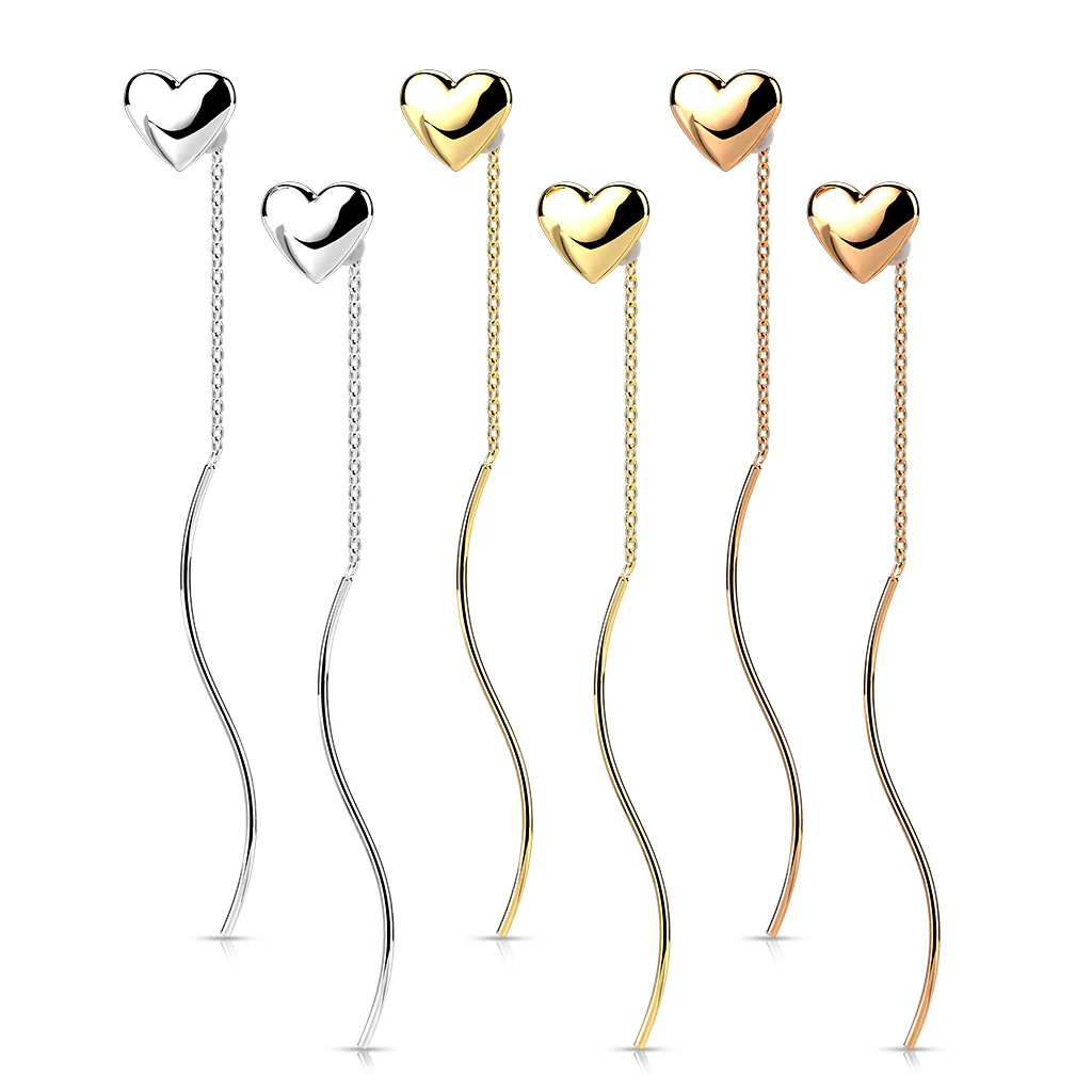 Pair Heart Threader Wave Dangle Earring - Image 3
