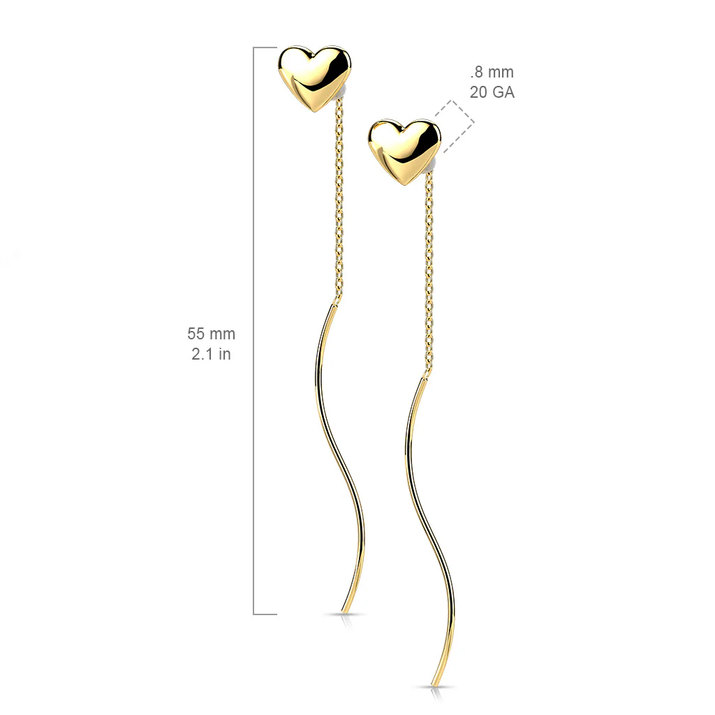 Pair Heart Threader Wave Dangle Earring - Image 4