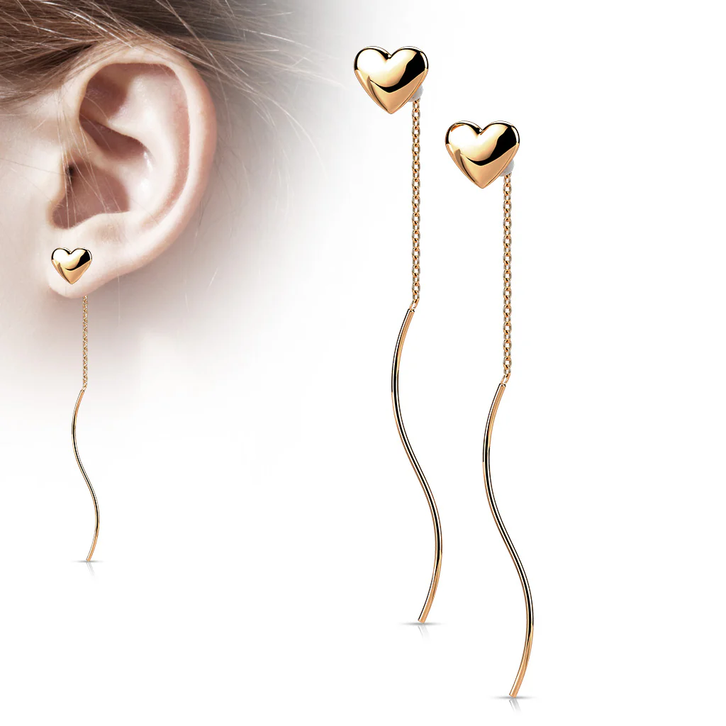 Pair Heart Threader Wave Dangle Earring - Image 5