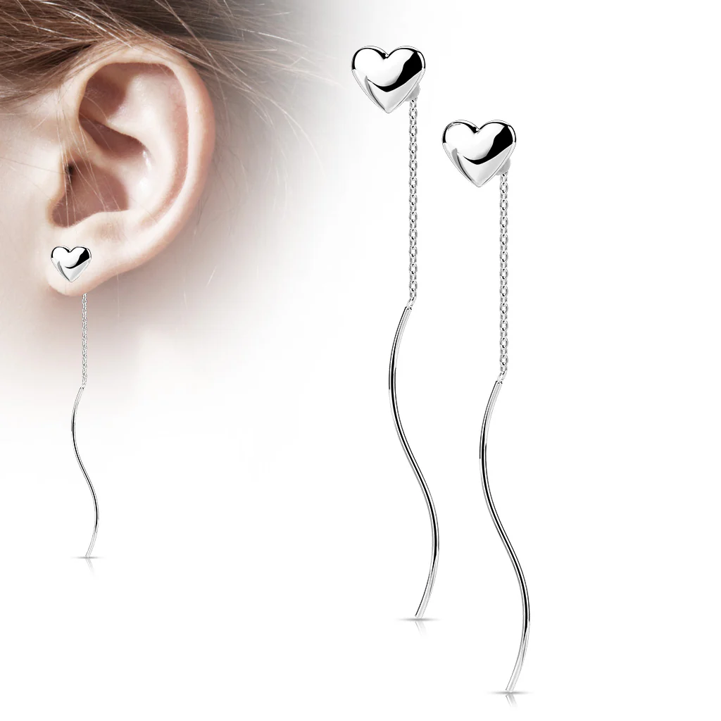 Pair Heart Threader Wave Dangle Earring - Image 6