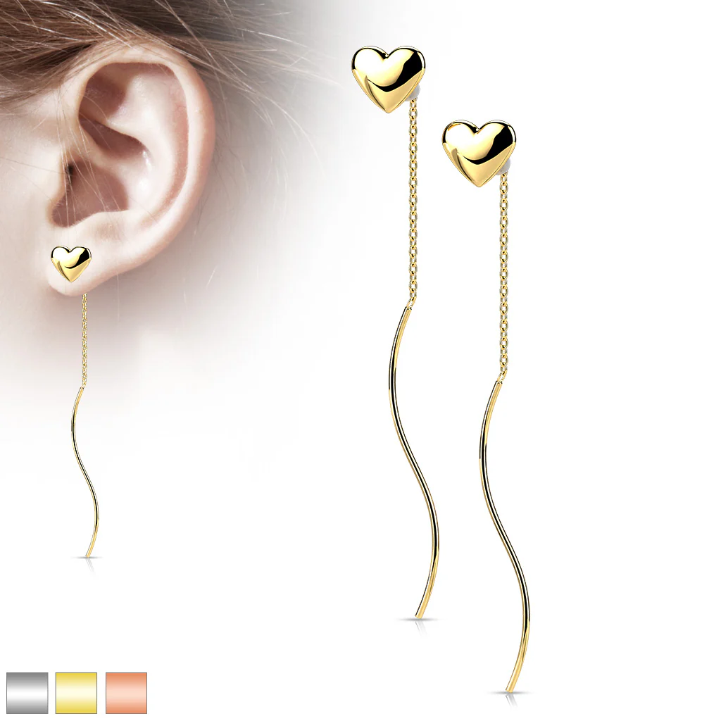 Pair Heart Threader Wave Dangle Earring - Image 7