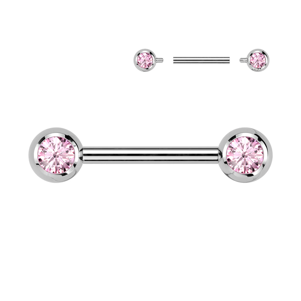 Pair Implant Titanium Internally Threaded CZ Ball Nipple Barbells - Image 5