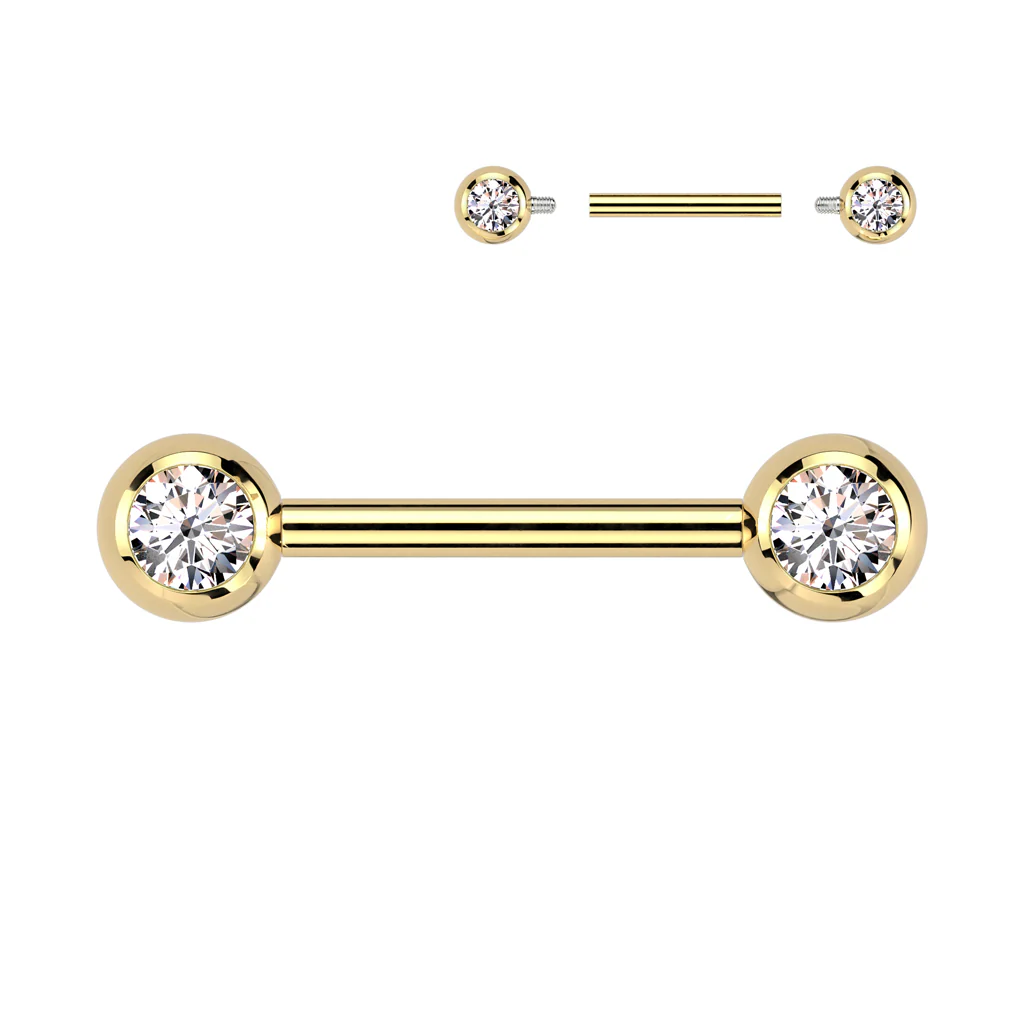 Pair Implant Titanium Internally Threaded CZ Ball Nipple Barbells - Image 7