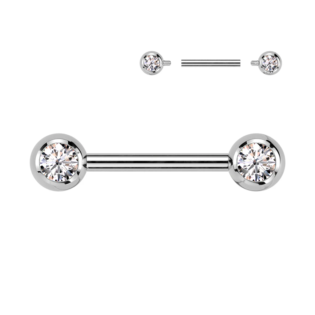 Pair Implant Titanium Internally Threaded CZ Ball Nipple Barbells - Image 8