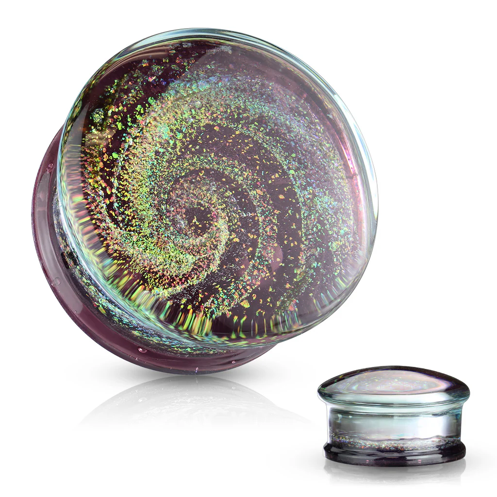 Pair Purple Galaxy Swirl Glass Double Flare Ear Plugs - Image 4