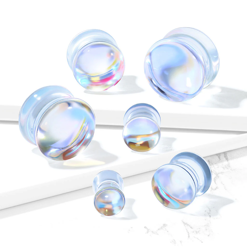 Pair Iridescent Glass Double Flare Ear Plugs - Image 2