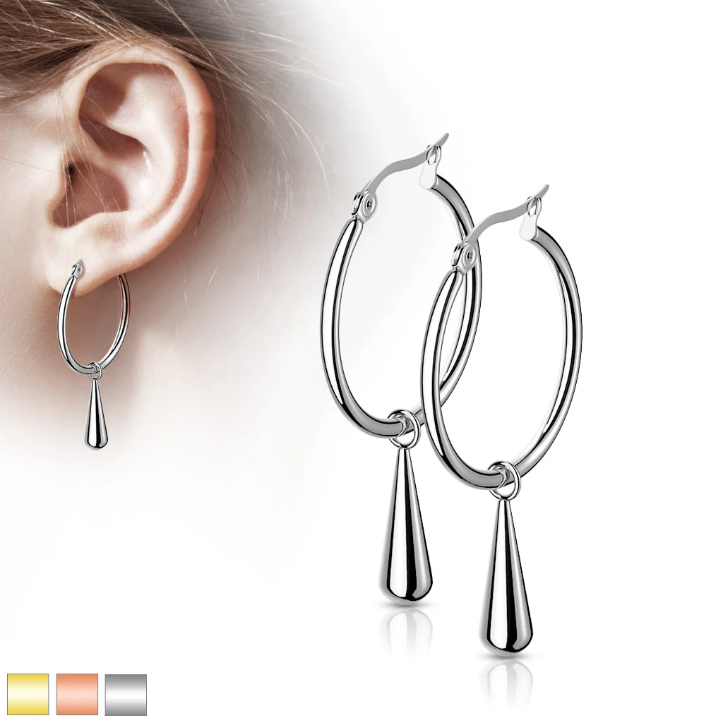 Pair Hoop Earrings With Teardrop Dangle - Image 2
