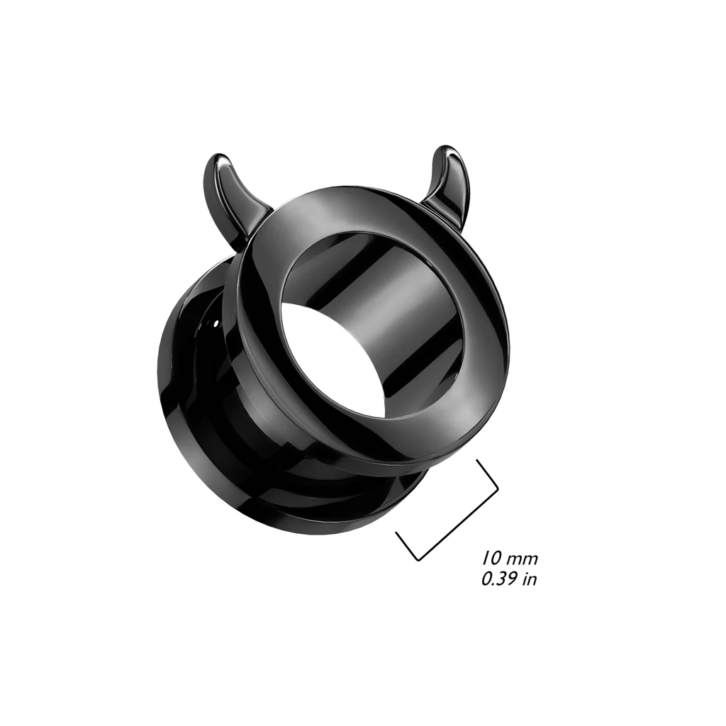 Pair Devil Horn Rim Black Screw Fit Ear Tunnels Plugs - Image 2
