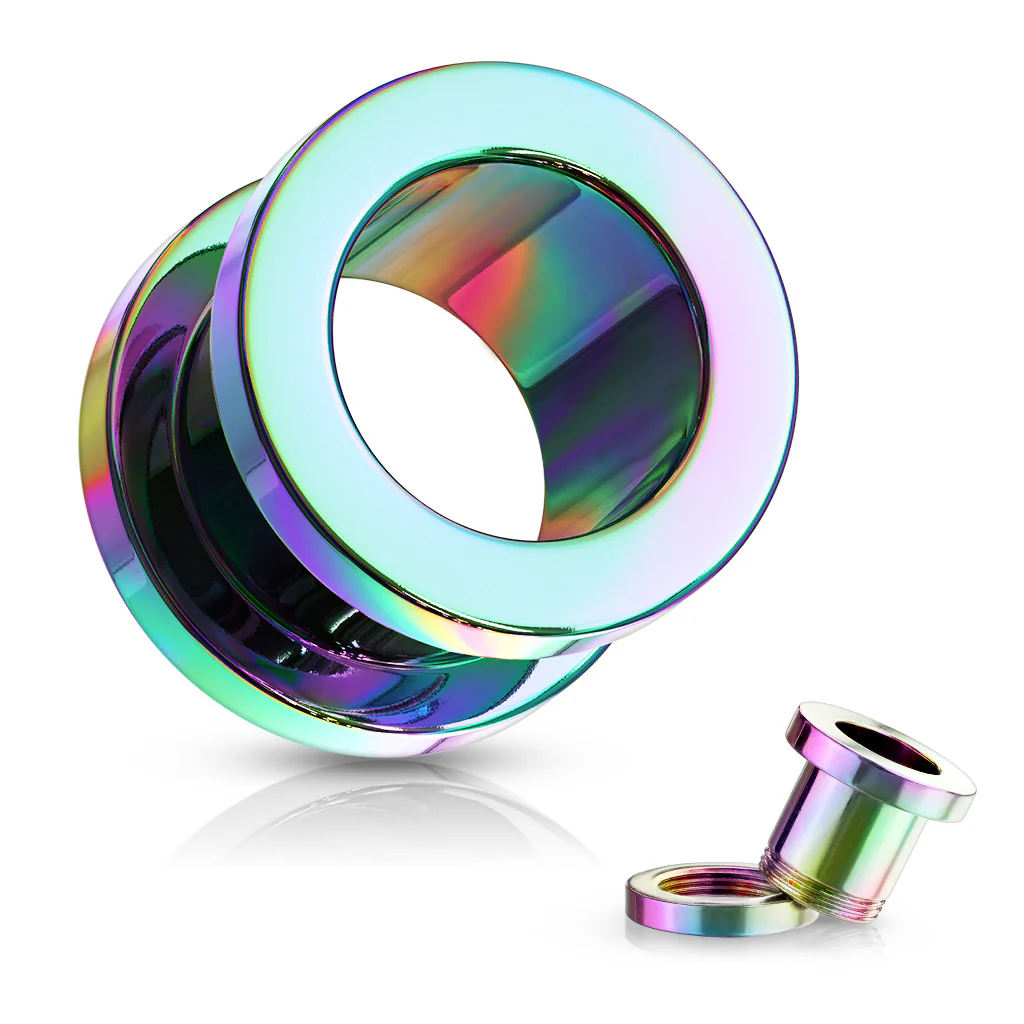 Pair Of Titanium Plated Ear Plugs Screw Fit Flesh Tunnels - Image 2