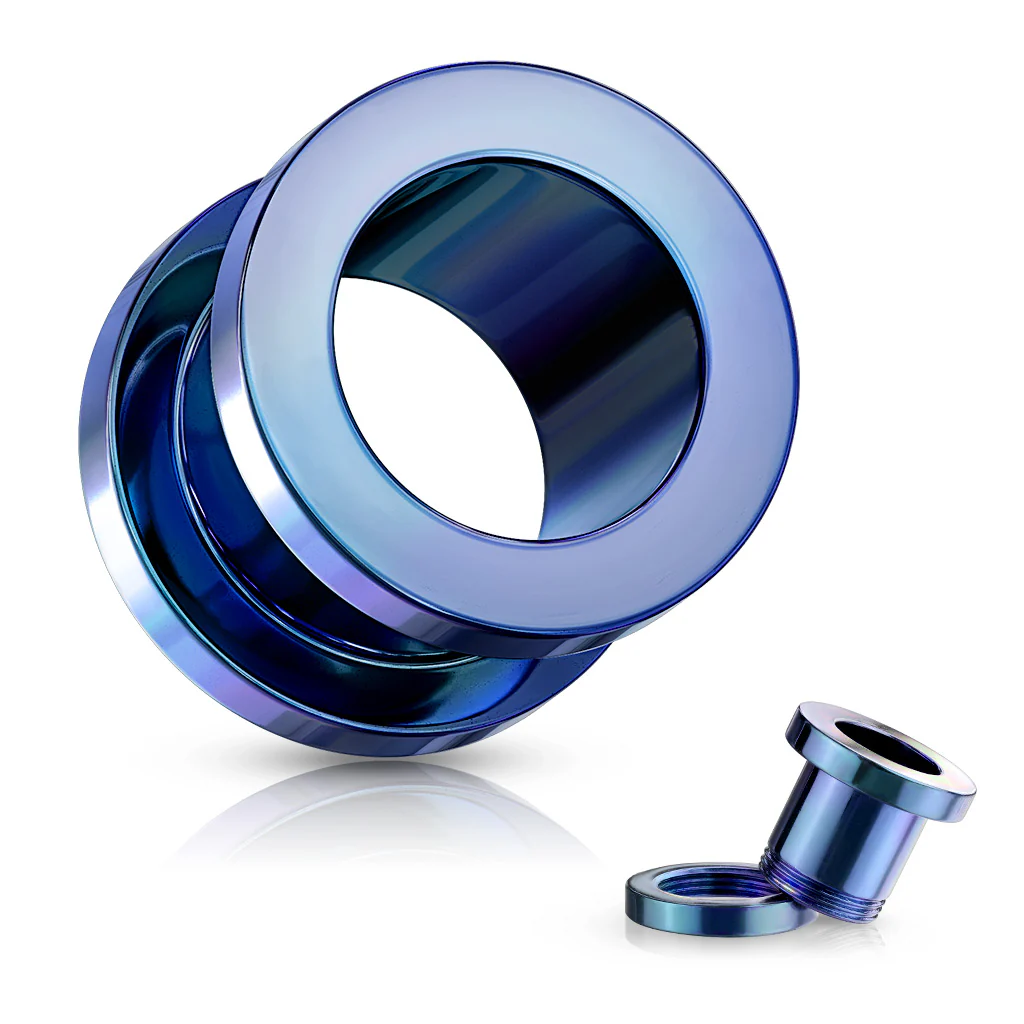 Pair Of Titanium Plated Ear Plugs Screw Fit Flesh Tunnels - Image 5
