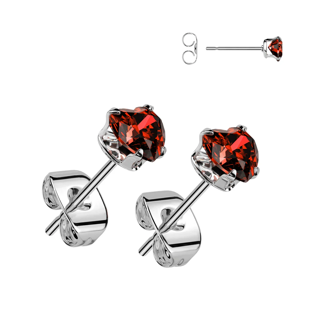 Pair Of Prong Set Heart CZ 316L Surgical Steel Stud Earrings Ear Cartilage - Image 2