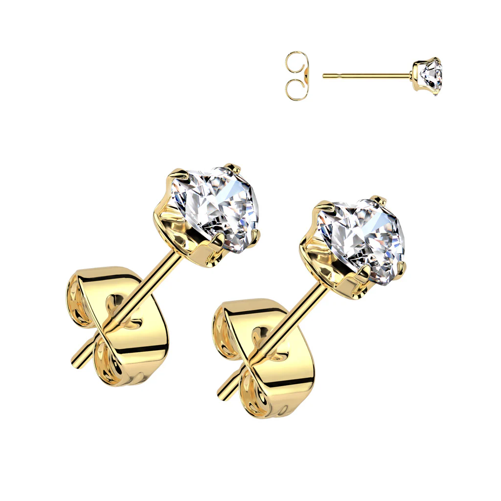 Pair Of Prong Set Heart CZ 316L Surgical Steel Stud Earrings Ear Cartilage - Image 4