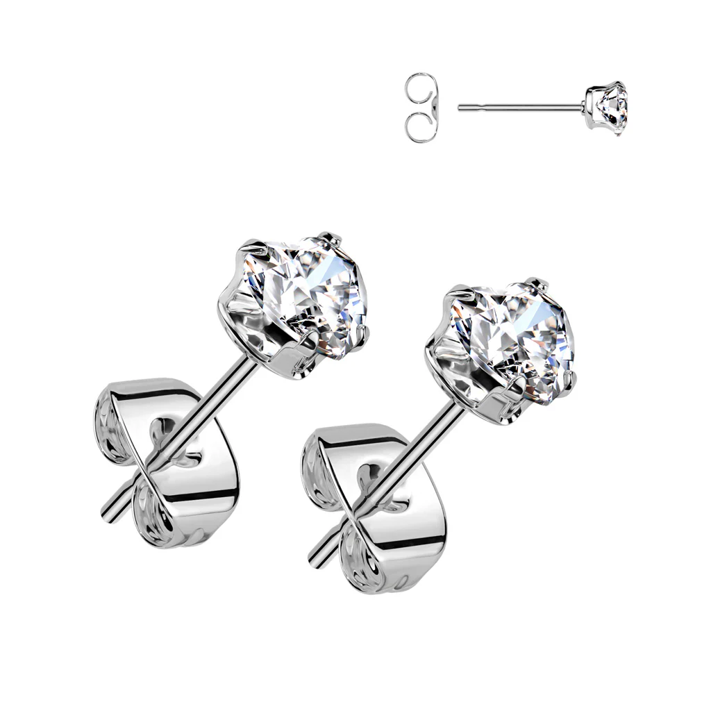 Pair Of Prong Set Heart CZ 316L Surgical Steel Stud Earrings Ear Cartilage - Image 5
