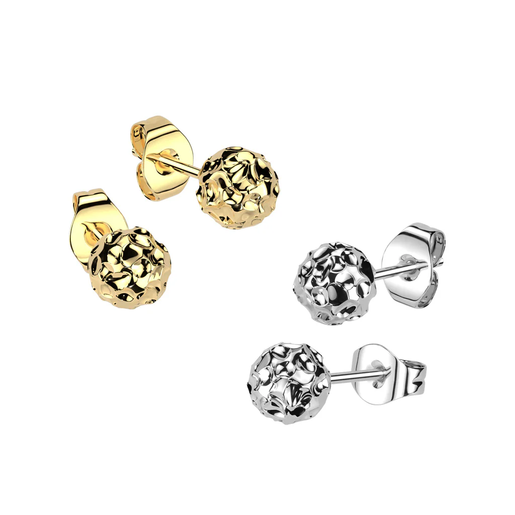 Pair Hammered Stainless Steel Ball Stud Earrings - Image 2
