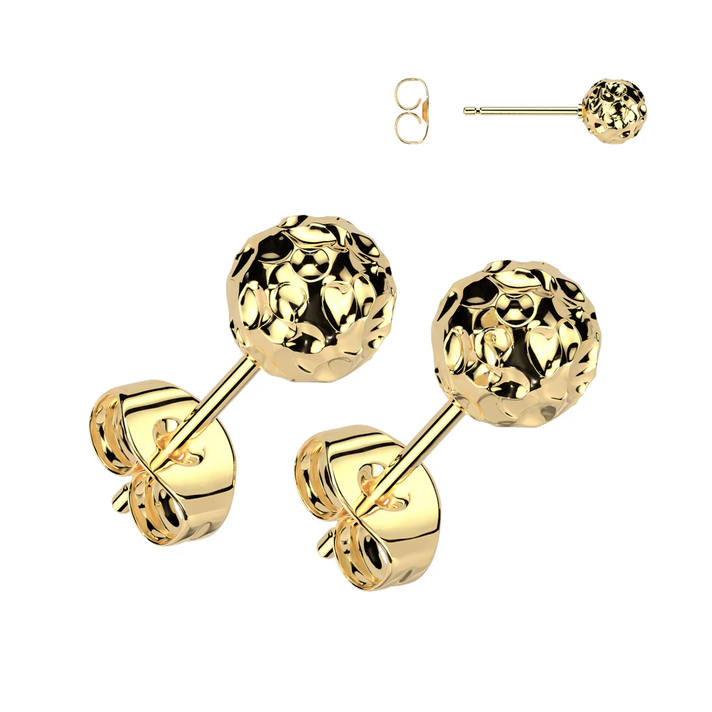 Pair Hammered Stainless Steel Ball Stud Earrings - Image 4