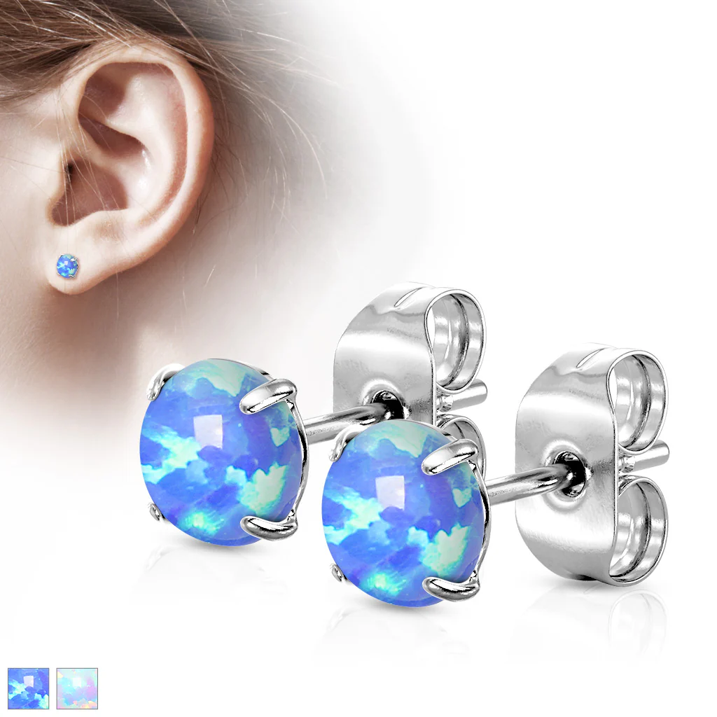 Pair 3mm 4mm 5mm Tripel Opal Prong Set Surgical Steel Studs Earrings - Image 3