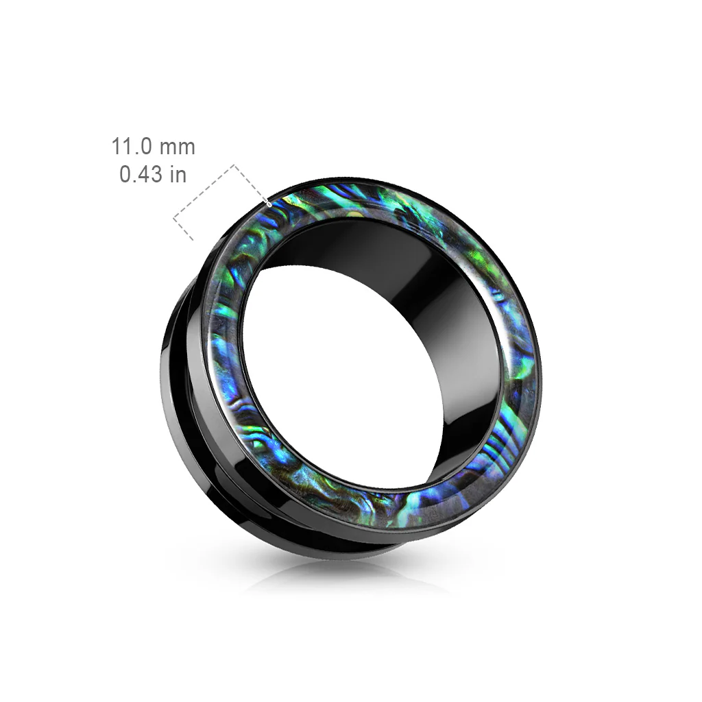 Pair Abalone Rimmed Screw Fit Ear Tunnels Ear Plugs - Image 3