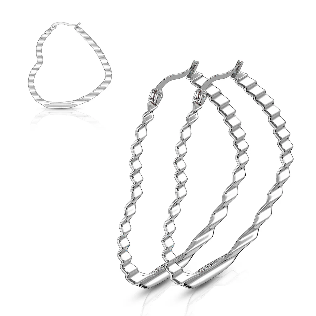 Pair of Wave Pattern Heart Shape 316L Stainless Steel Hoop Earrings - Image 3