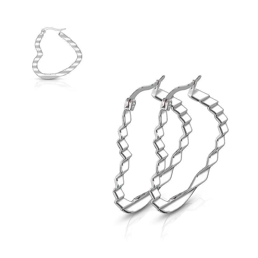 Pair of Wave Pattern Heart Shape 316L Stainless Steel Hoop Earrings - Image 4