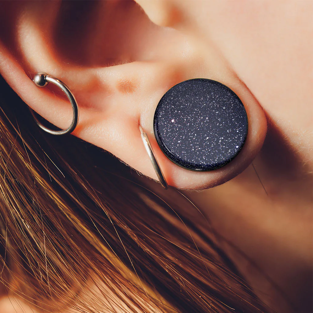 Pair Of Blue Sand Natural Stone Double Flared Plugs - Image 2