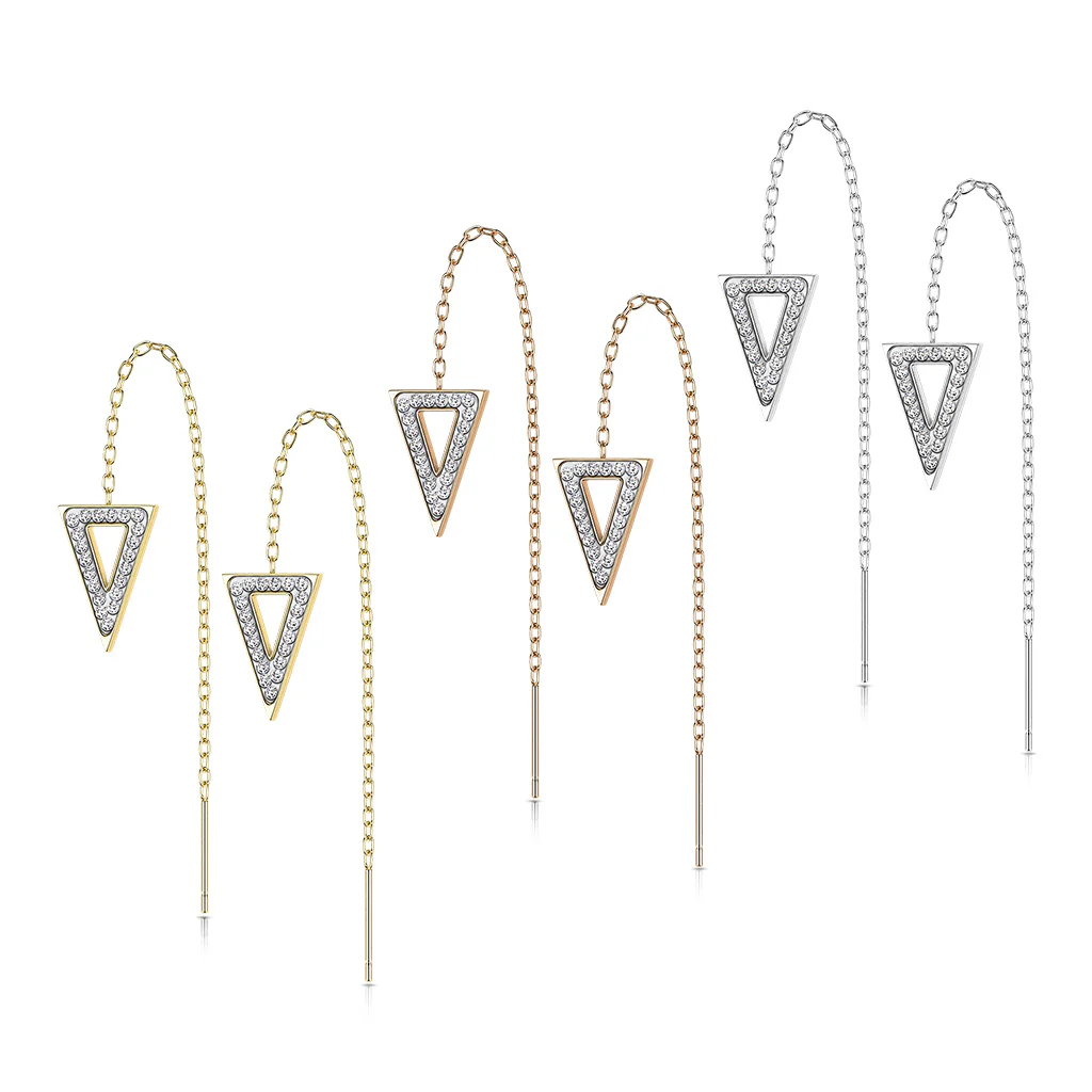 Pair Paved CZ Triangle Free Falling Threader Earring - Image 2