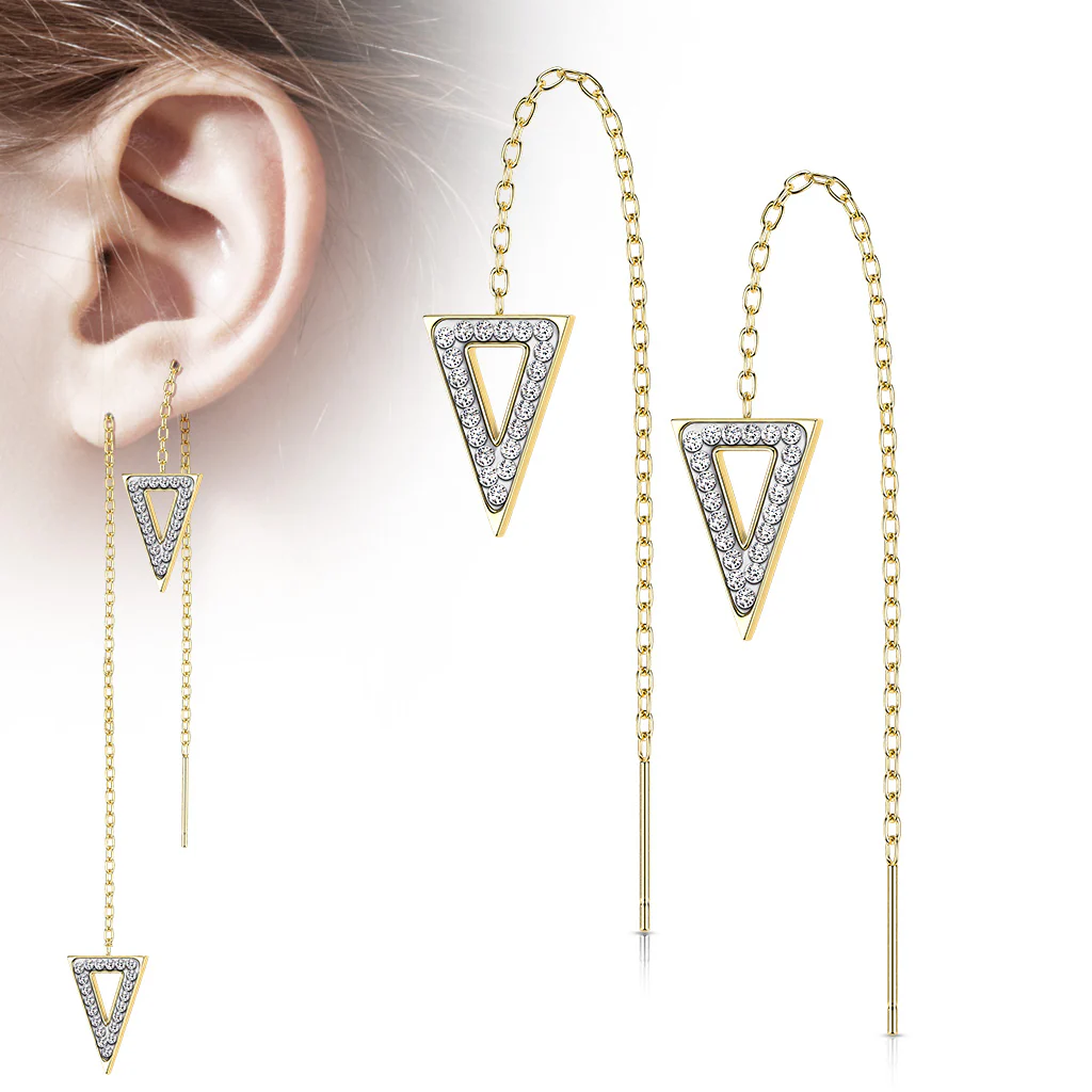 Pair Paved CZ Triangle Free Falling Threader Earring - Image 6