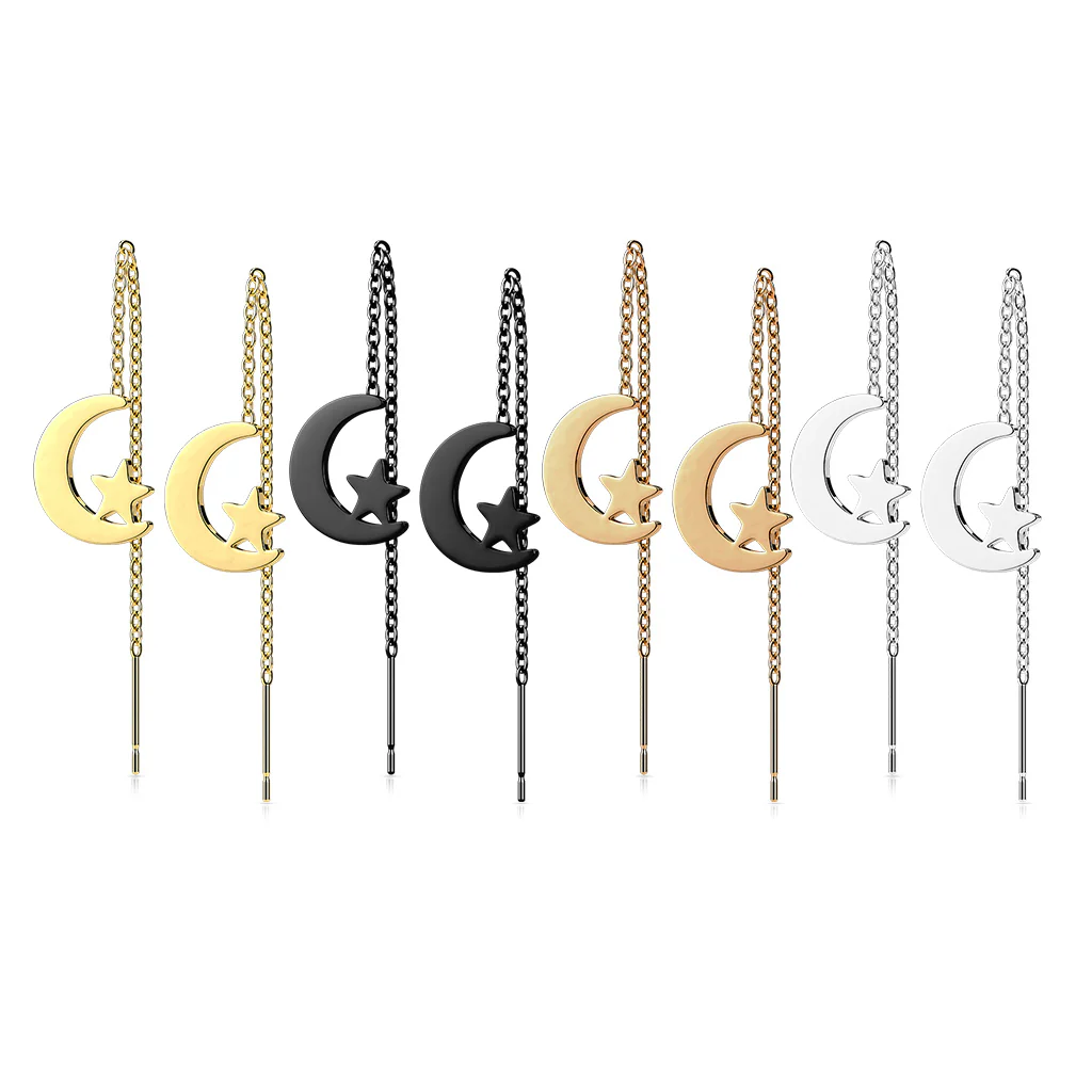 Pair Moon And Star Free Falling Threader Earring - Image 2